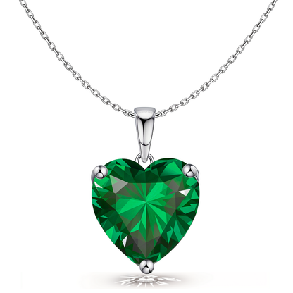 Emerald Green Heart Solitaire Pendant with Chain in 92.5 Silver embellished with Sparkling Zirconia