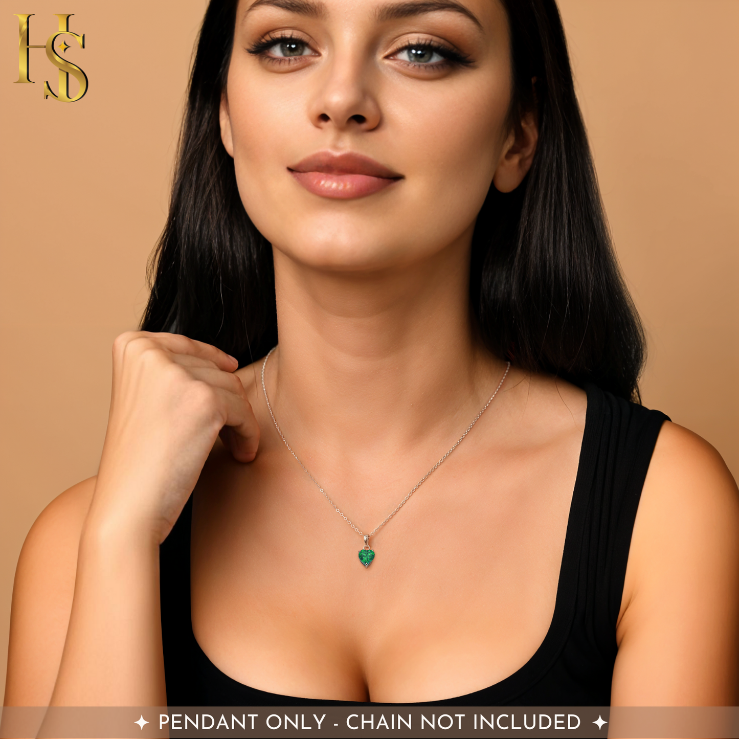 Emerald Green Heart Solitaire Pendant with Chain in 92.5 Silver embellished with Sparkling Zirconia