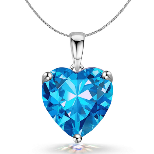 Blue Heart Solitaire Pendant with Chain in 92.5 Silver embellished with Zirconia