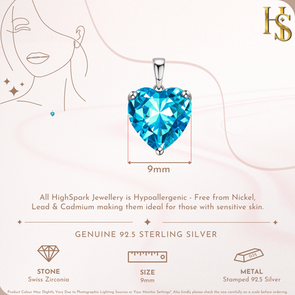 Blue Heart Solitaire Pendant in 92.5 Sterling Silver With Diamond like Brilliance Zirconia