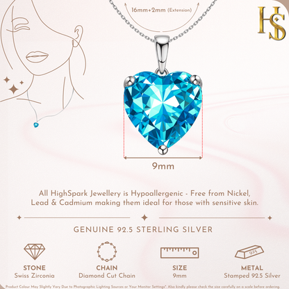 Blue Heart Solitaire Pendant in 92.5 Sterling Silver With Diamond like Brilliance Zirconia