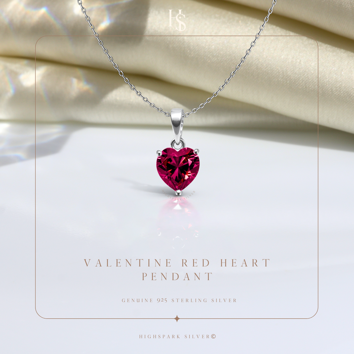 Red Heart Solitaire Pendant with Chain embellished with Swiss Zirconia in 92.5 Silver