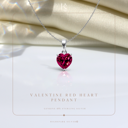 Red Heart Solitaire Pendant with Chain embellished with Swiss Zirconia in 92.5 Silver
