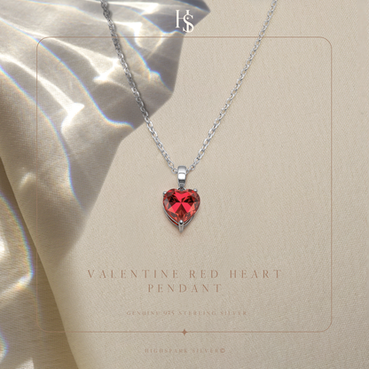 Red Heart Solitaire Pendant with Chain embellished with Swiss Zirconia in 92.5 Silver