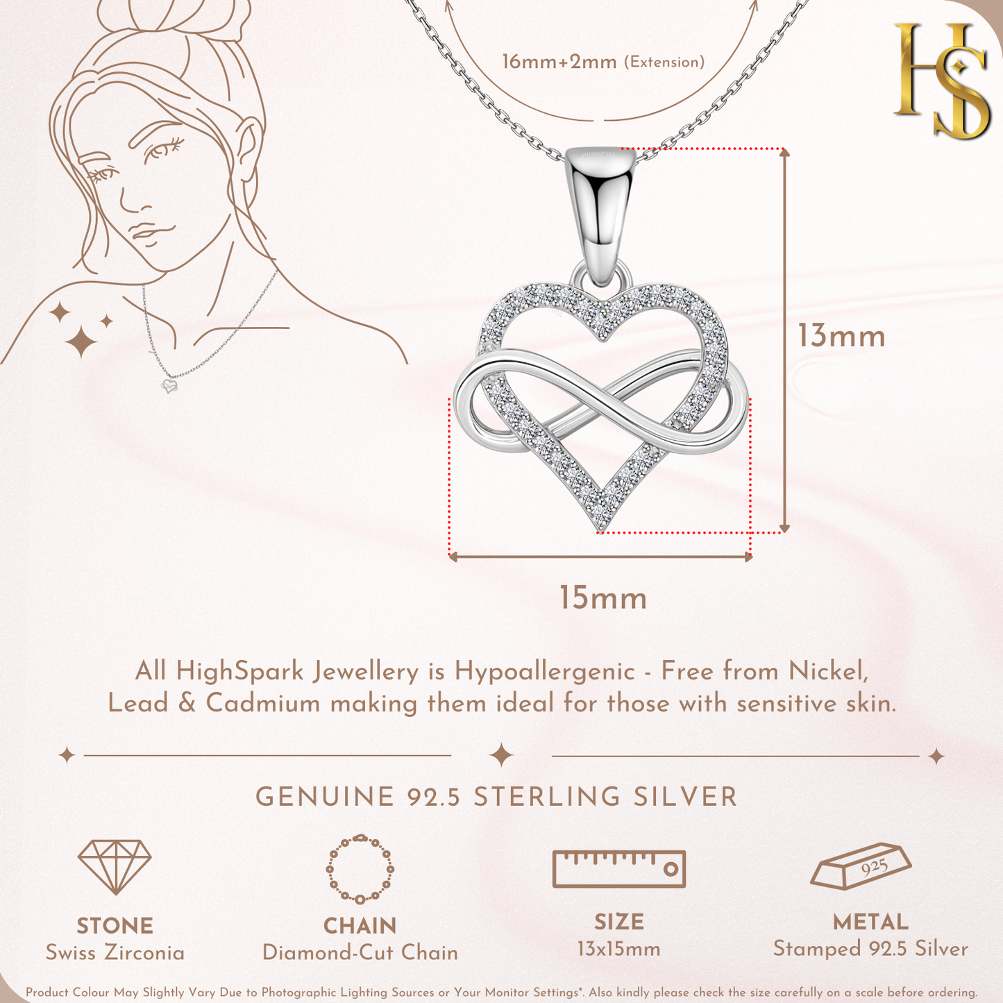 Intertwined Infinite Love Pendant in 92.5 Sterling Silver With Diamond like Brilliance Zirconia HighSpark