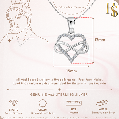 Intertwined Infinite Love Pendant in 92.5 Sterling Silver With Diamond like Brilliance Zirconia HighSpark
