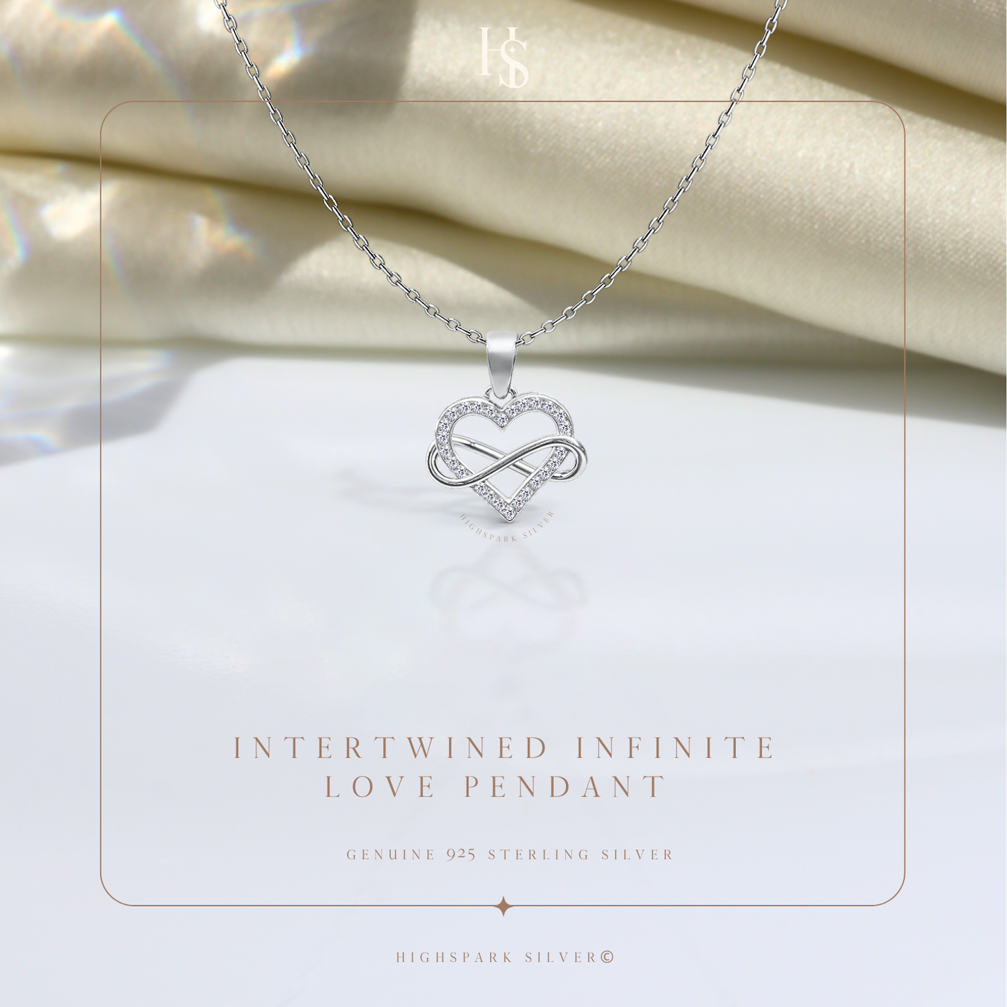 Intertwined Infinite Love Pendant in 92.5 Sterling Silver With Diamond like Brilliance Zirconia HighSpark