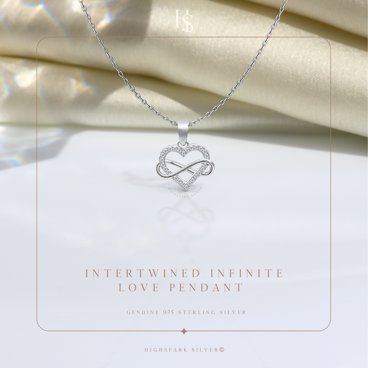 Intertwined Infinite Love Pendant in 92.5 Sterling Silver With Diamond like Brilliance Zirconia HighSpark