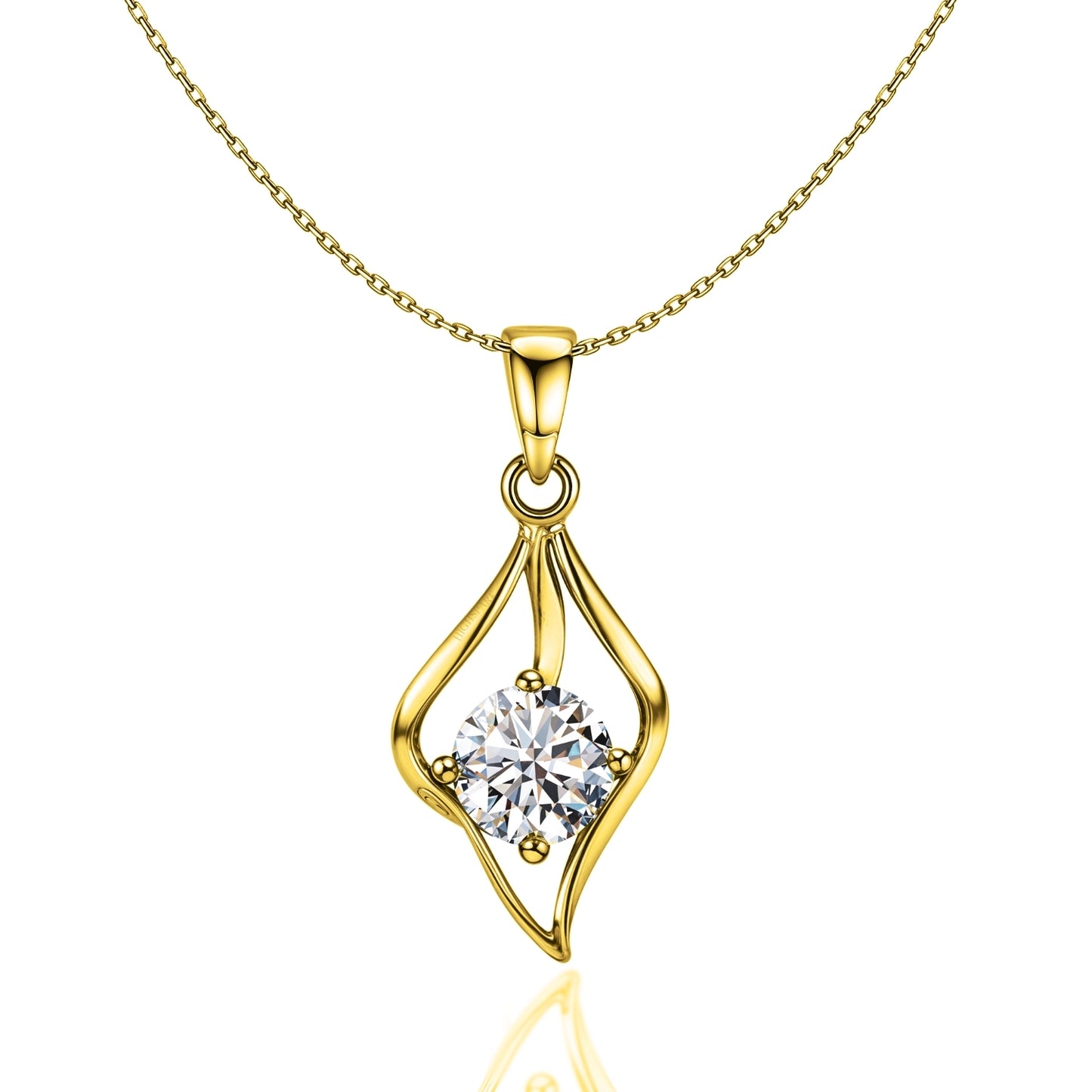 Dewdrop Solitaire Pendant With Chain in 925 Sterling Silver in 18k Gold Finish For Women