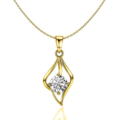 Dewdrop Solitaire Pendant With Chain in 925 Sterling Silver in 18k Gold Finish For Women