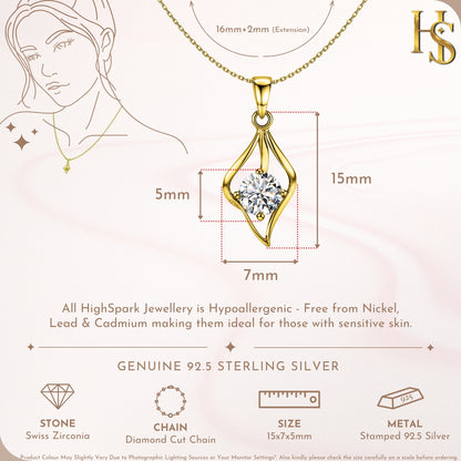 Dewdrop Solitaire Pendant With Chain in 925 Sterling Silver in 18k Gold Finish For Women
