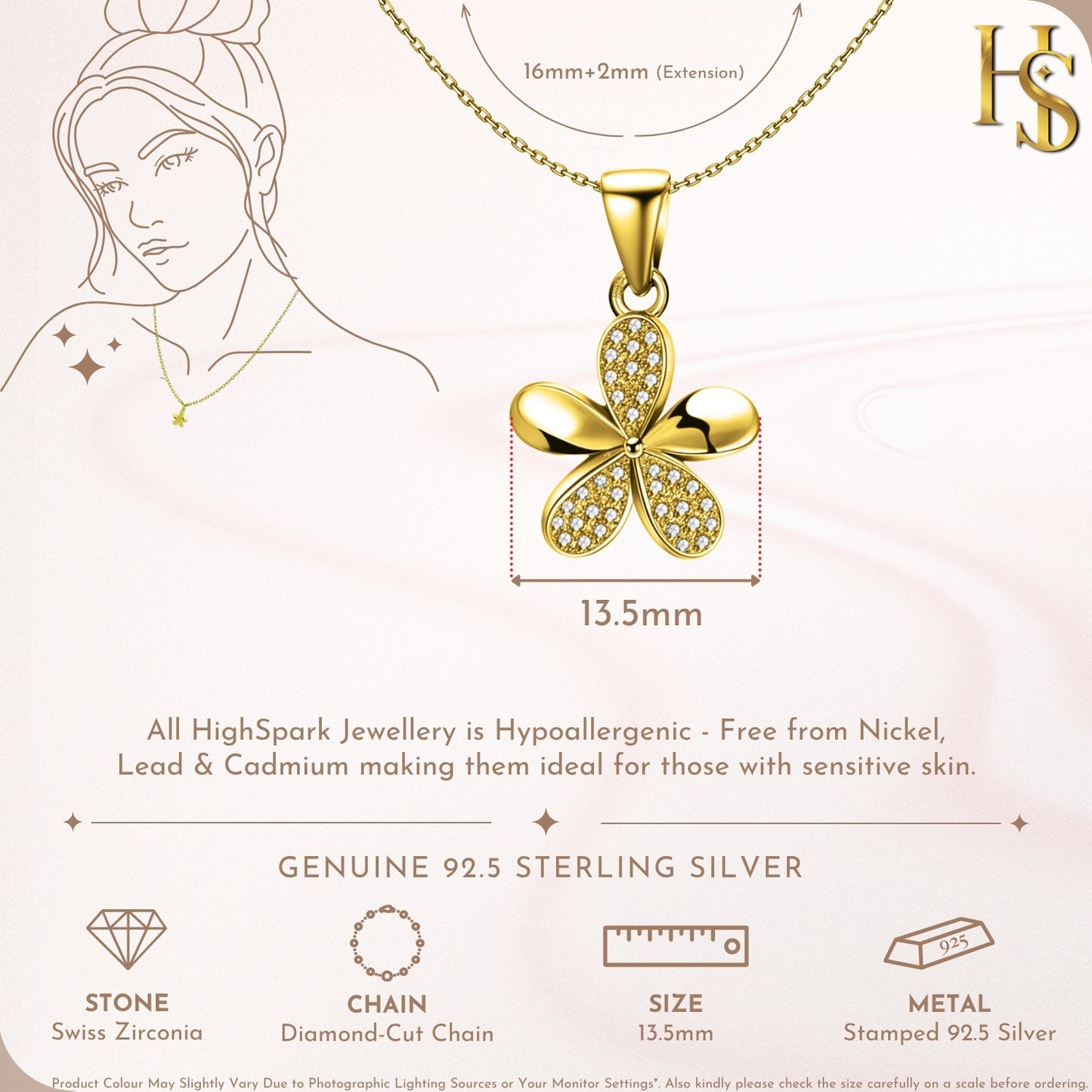 Enchanting Floral Pendant With Chain in 925 Sterling Silver in 18k Gold Finish For Women