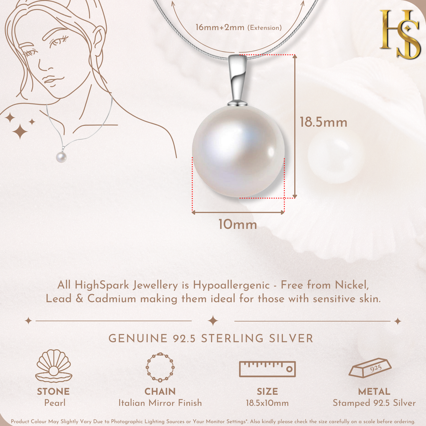 Radiant Round Pearl Pendant in 92.5 Sterling Silver with Brilliant Luster South Sea Pearl