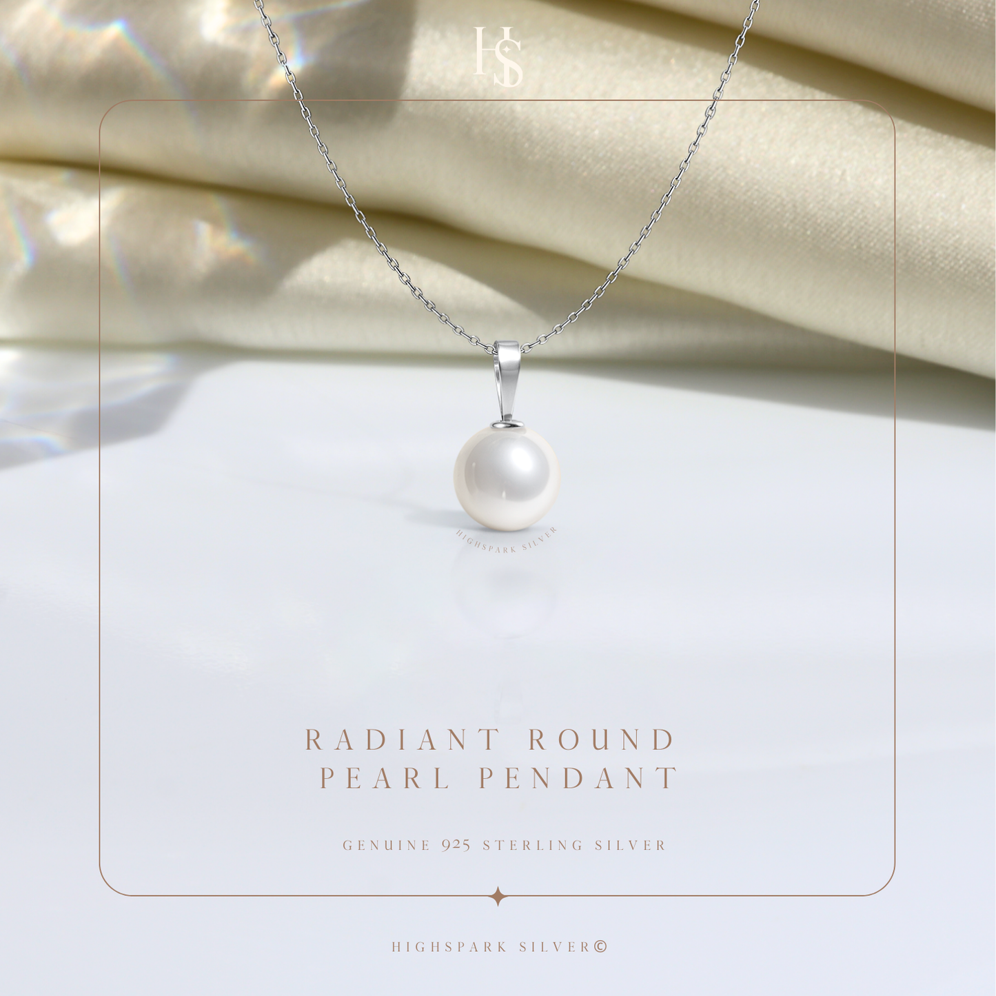 Radiant Round Pearl Pendant in 92.5 Sterling Silver with Brilliant Luster Pearl