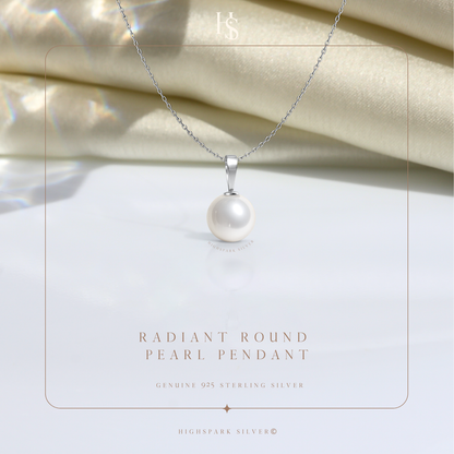 Radiant Round Pearl Pendant in 92.5 Sterling Silver with Brilliant Luster Pearl
