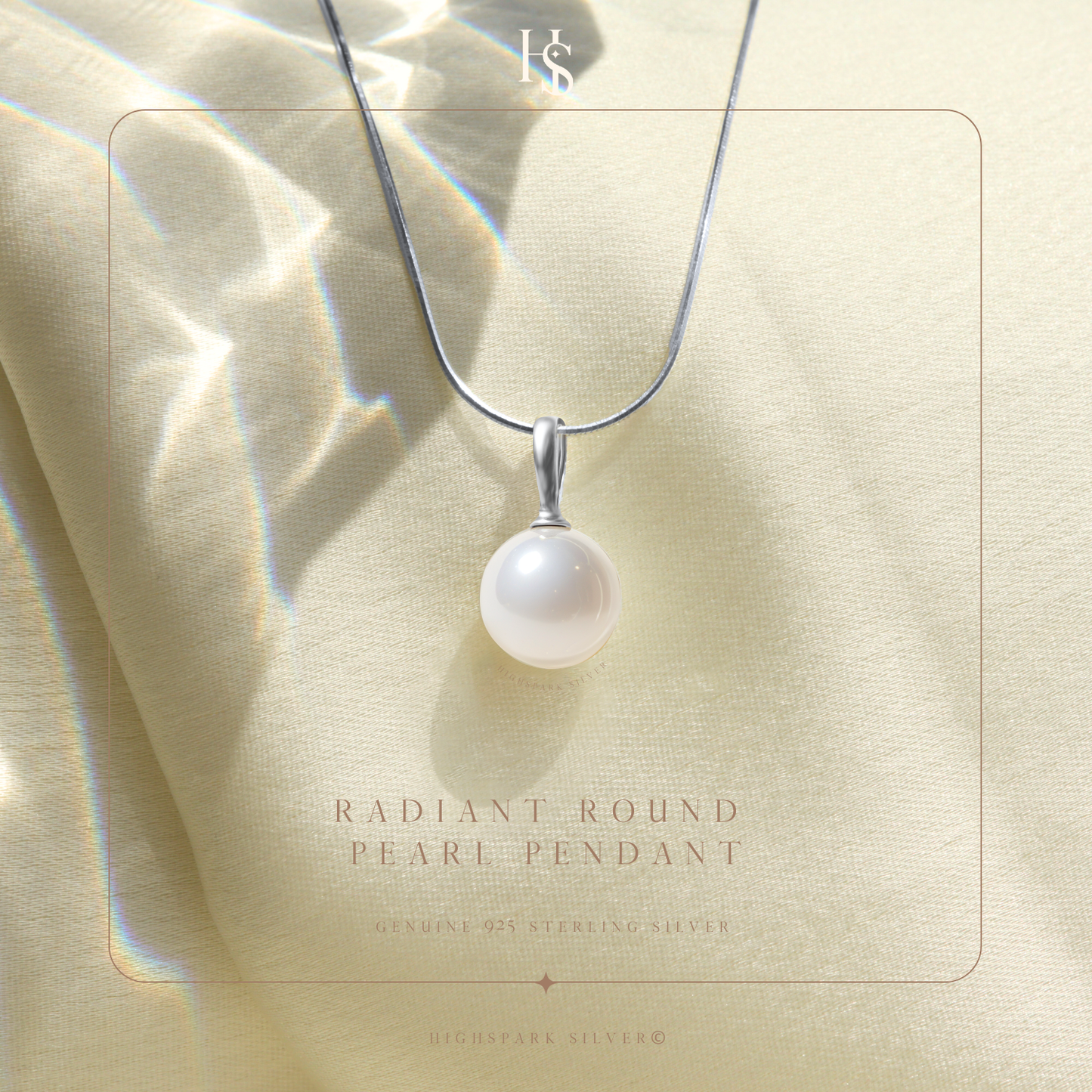 Radiant Round Pearl Pendant in 92.5 Sterling Silver with Brilliant Luster South Sea Pearl