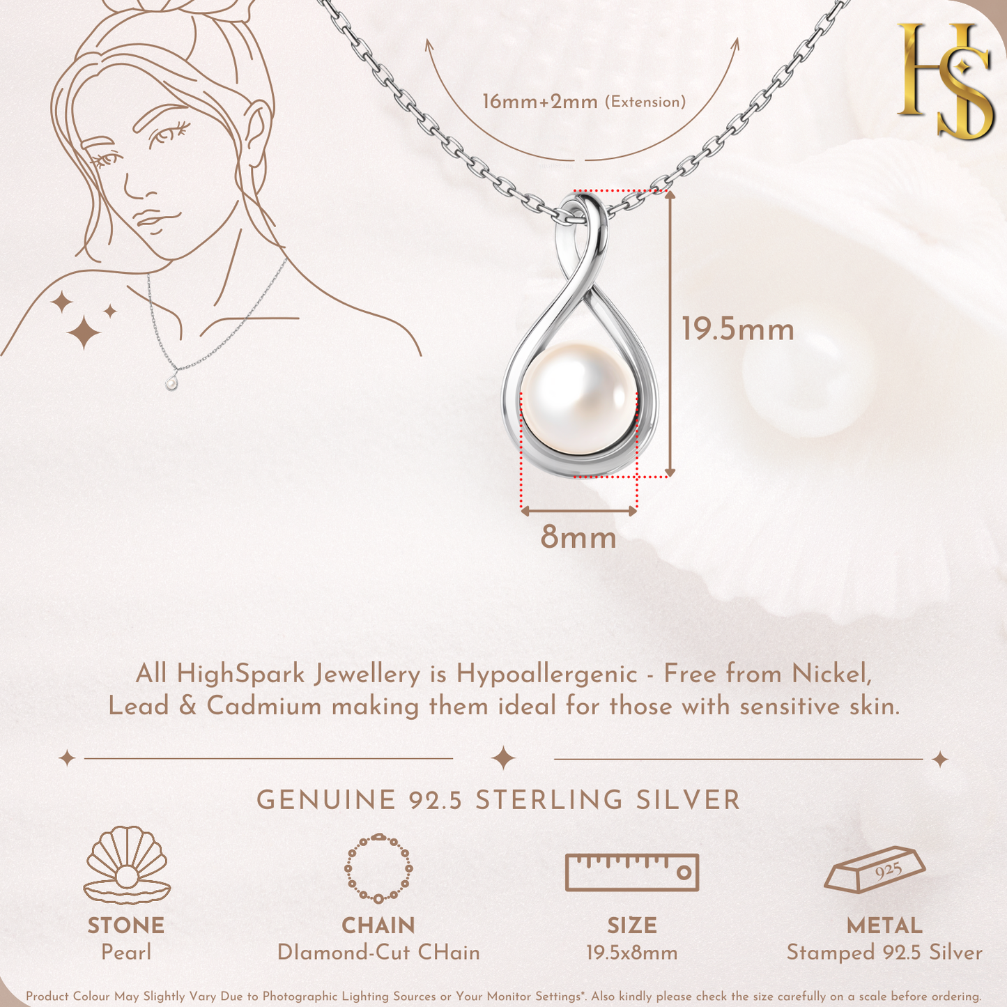 Infinity Pearl Pendant in 925 Sterling Silver for Women