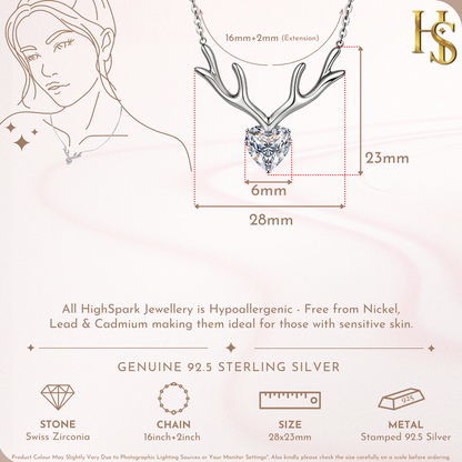 Deer Heart Necklace in 92.5 Sterling Silver With Diamond like Brilliance Zirconia