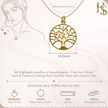 Tree of Life Pendant With Chain in 92.5 Sterling Silver With 18k Gold Finish For Women
