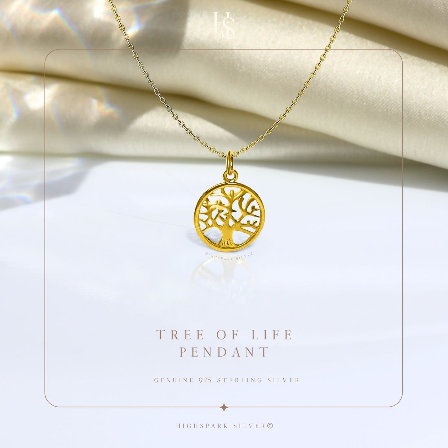 Tree of Life Pendant With Chain in 92.5 Sterling Silver With 18k Gold Finish For Women