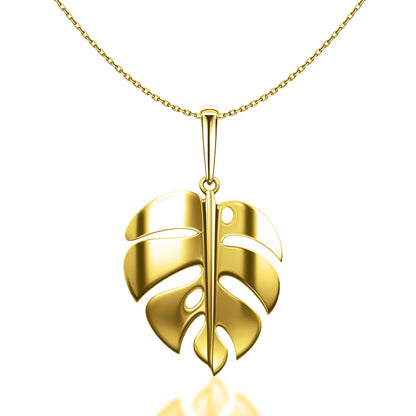 Monsterra Leaf Pendant With Chain In 92.5 Sterling Silver With 18k Gold Finish For Women