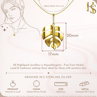 Monsterra Leaf Pendant With Chain In 92.5 Sterling Silver With 18k Gold Finish For Women