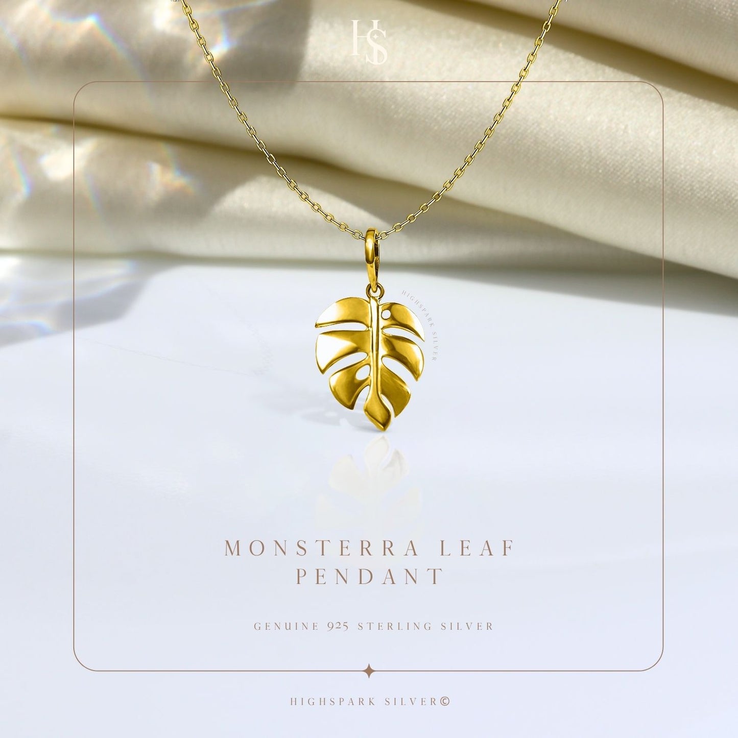 Monsterra Leaf Pendant With Chain In 92.5 Sterling Silver With 18k Gold Finish For Women
