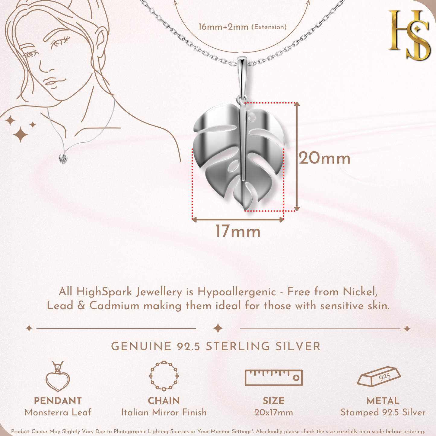 Leaf Pendant Necklace In 92.5 Sterling Silver For Women