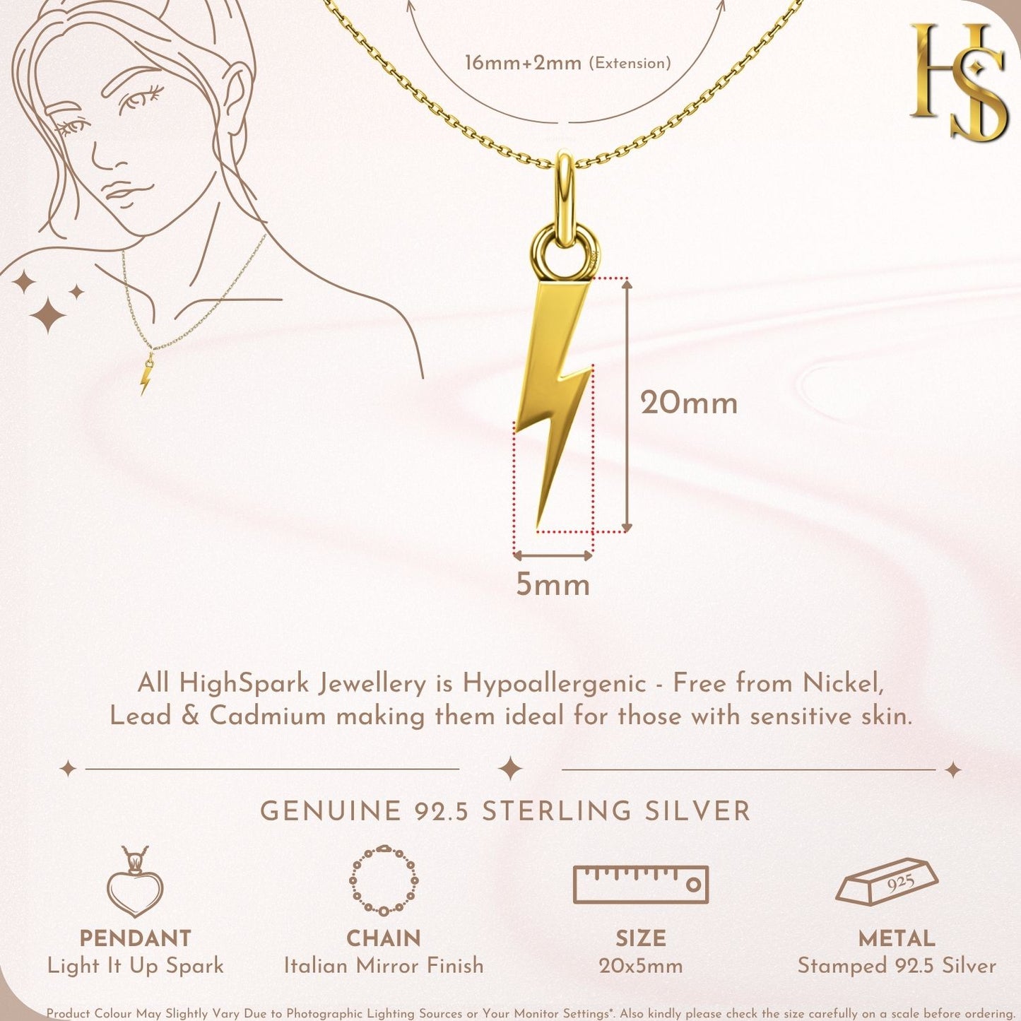 Light It Up Spark Pendant With Chain in 925 Sterling Silver With 18k Gold Finish