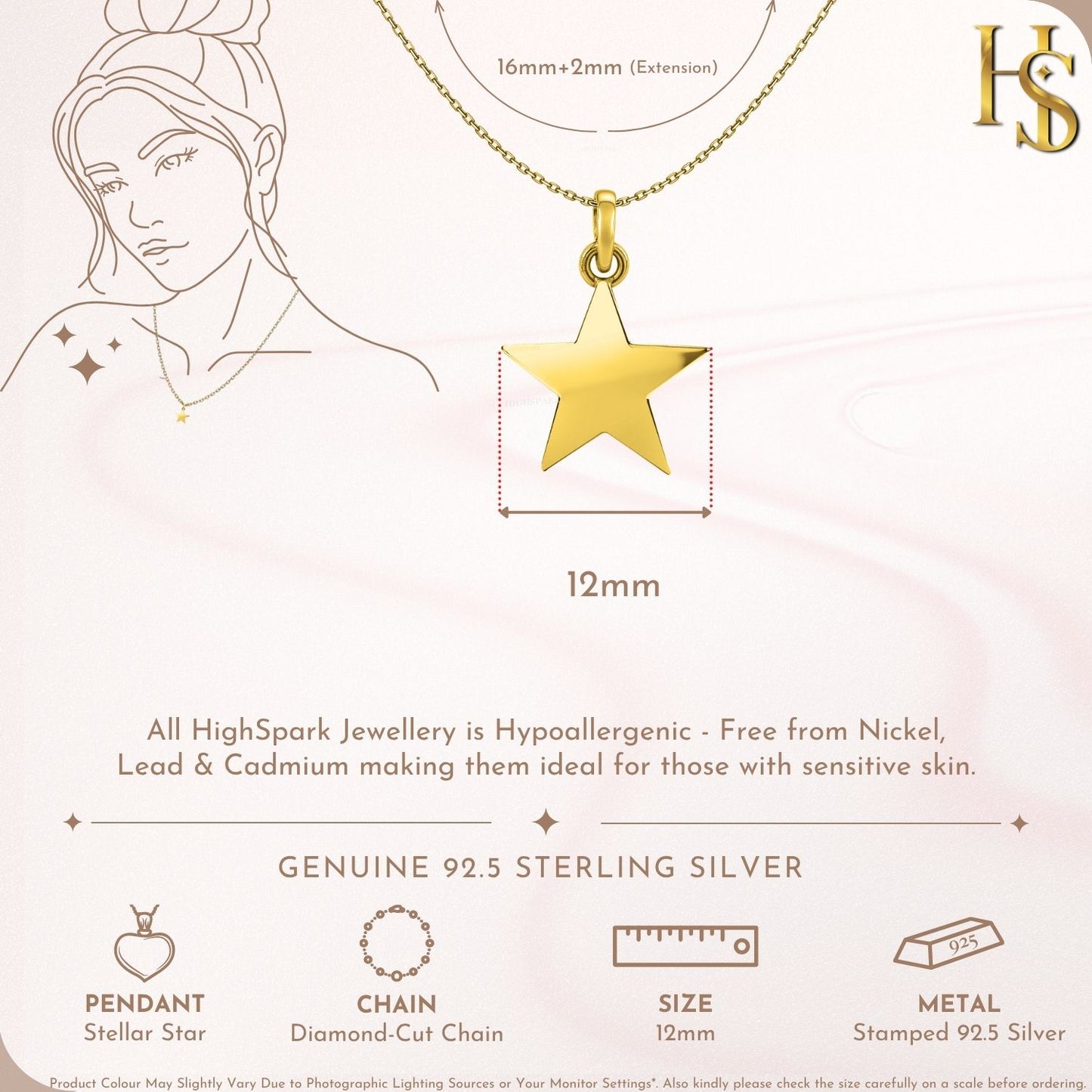 Stellar Star Pendant With Chain in 925 Sterling Silver WIth 18k Gold Finish