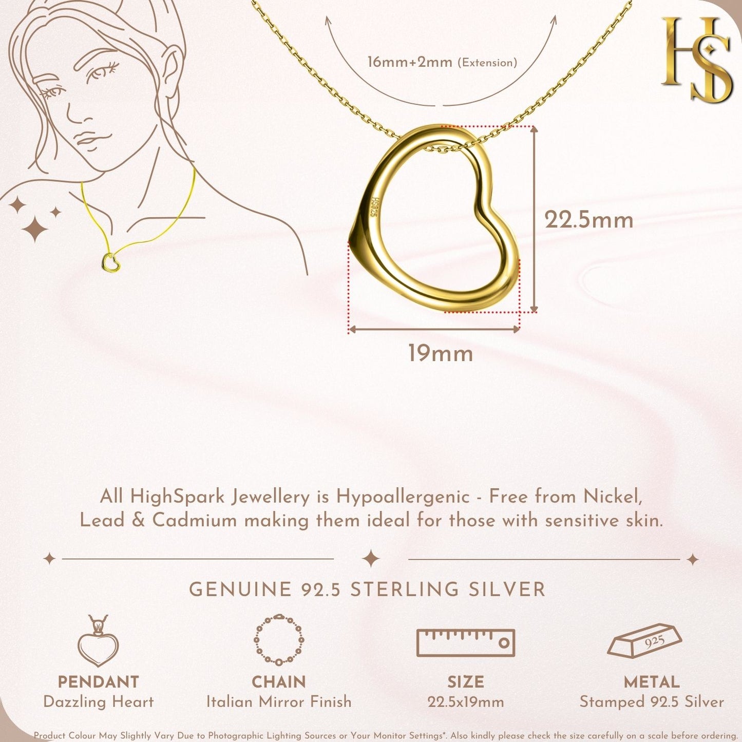 Dazzling Heart Pendant With Chain in 925 Sterling Silver With 18k Gold Finish for Women