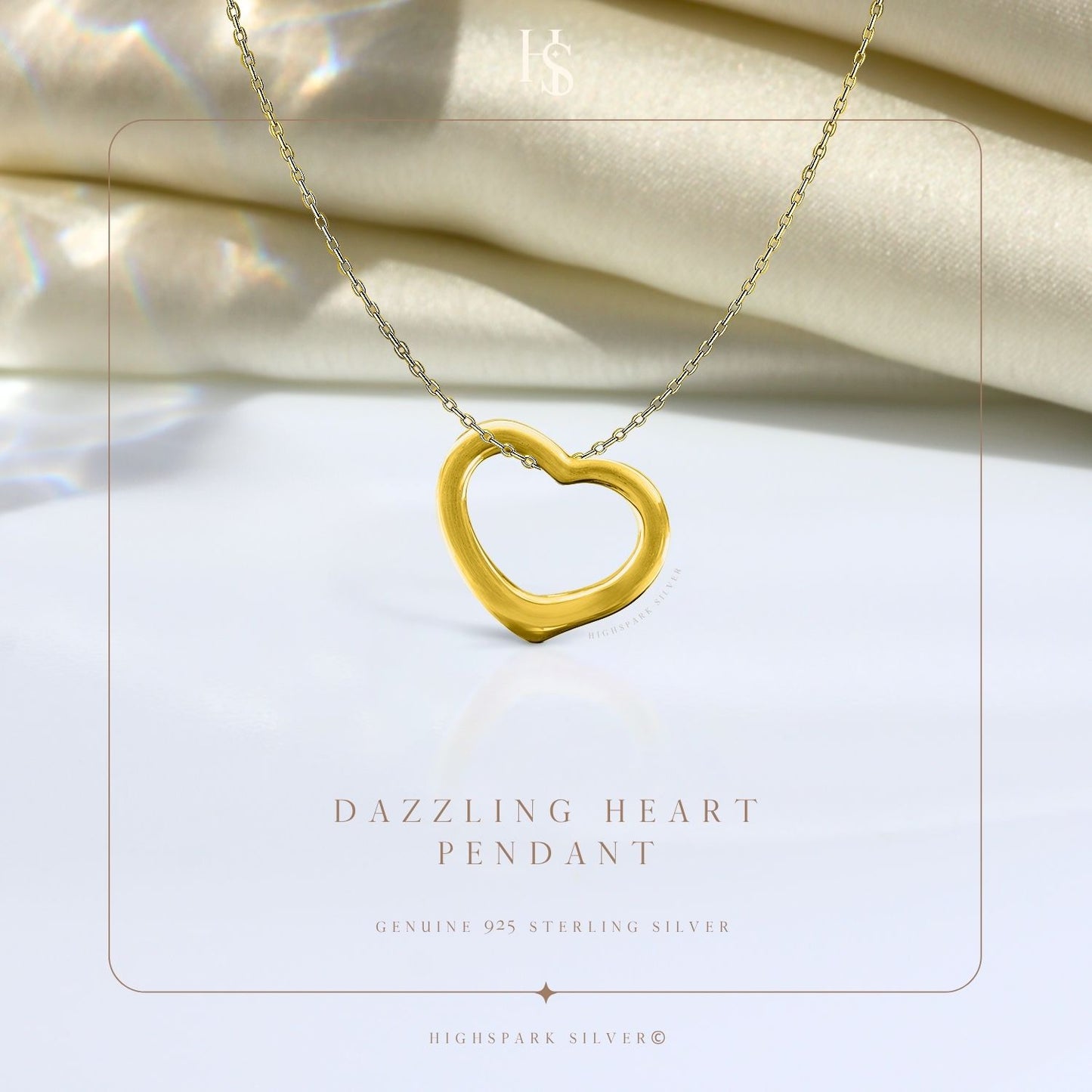 Dazzling Heart Pendant With Chain in 925 Sterling Silver With 18k Gold Finish for Women