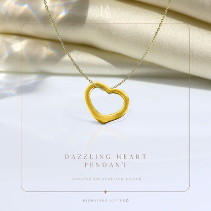 Dazzling Heart Pendant With Chain in 925 Sterling Silver With 18k Gold Finish for Women