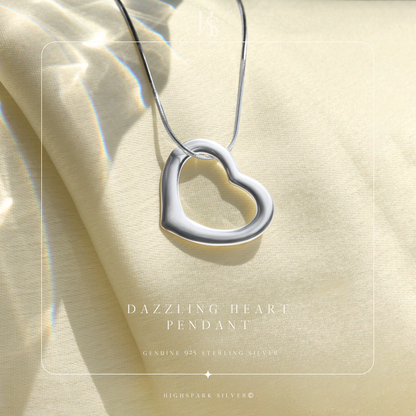 Hollow Heart Pendant Necklace in 92.5 Silver