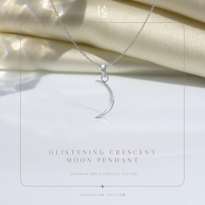 Crescent Moon Pendant Necklace in 92.5 Silver