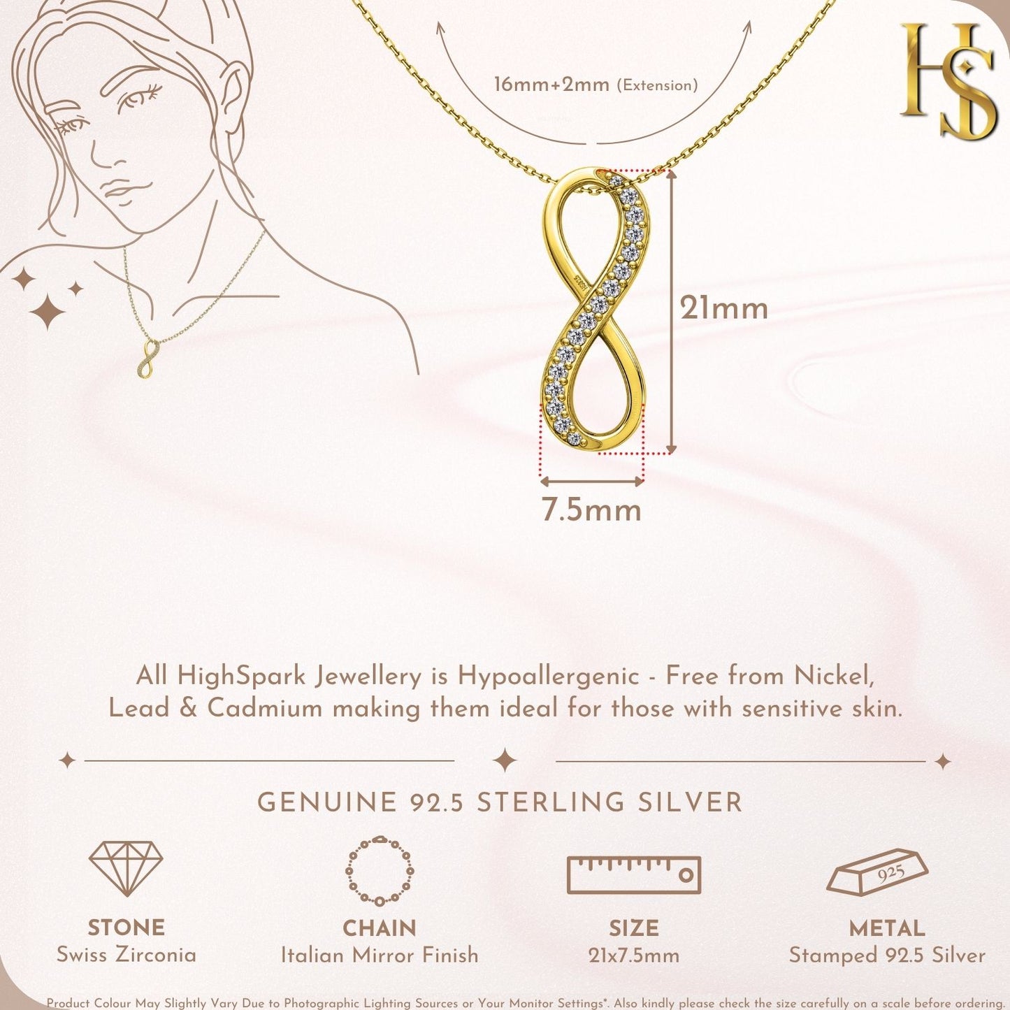 Limitless Infinity Pendant With Chain in 925 Sterling Silver With 18k Gold Finish For Women