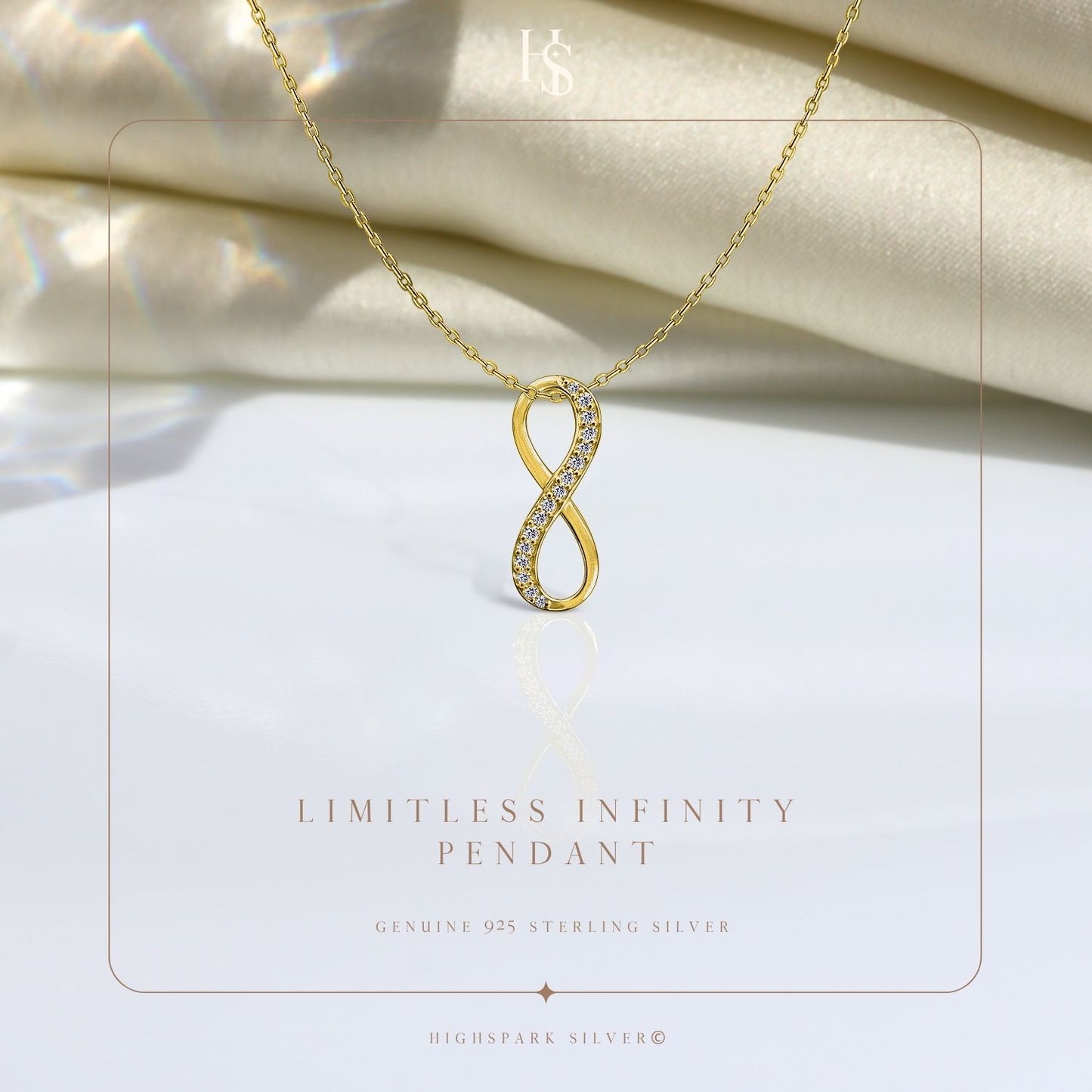 Limitless Infinity Pendant With Chain in 925 Sterling Silver With 18k Gold Finish For Women