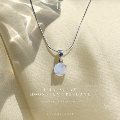 Moonstone Pendant in 92.5 Sterling Silver with Real Moonstone