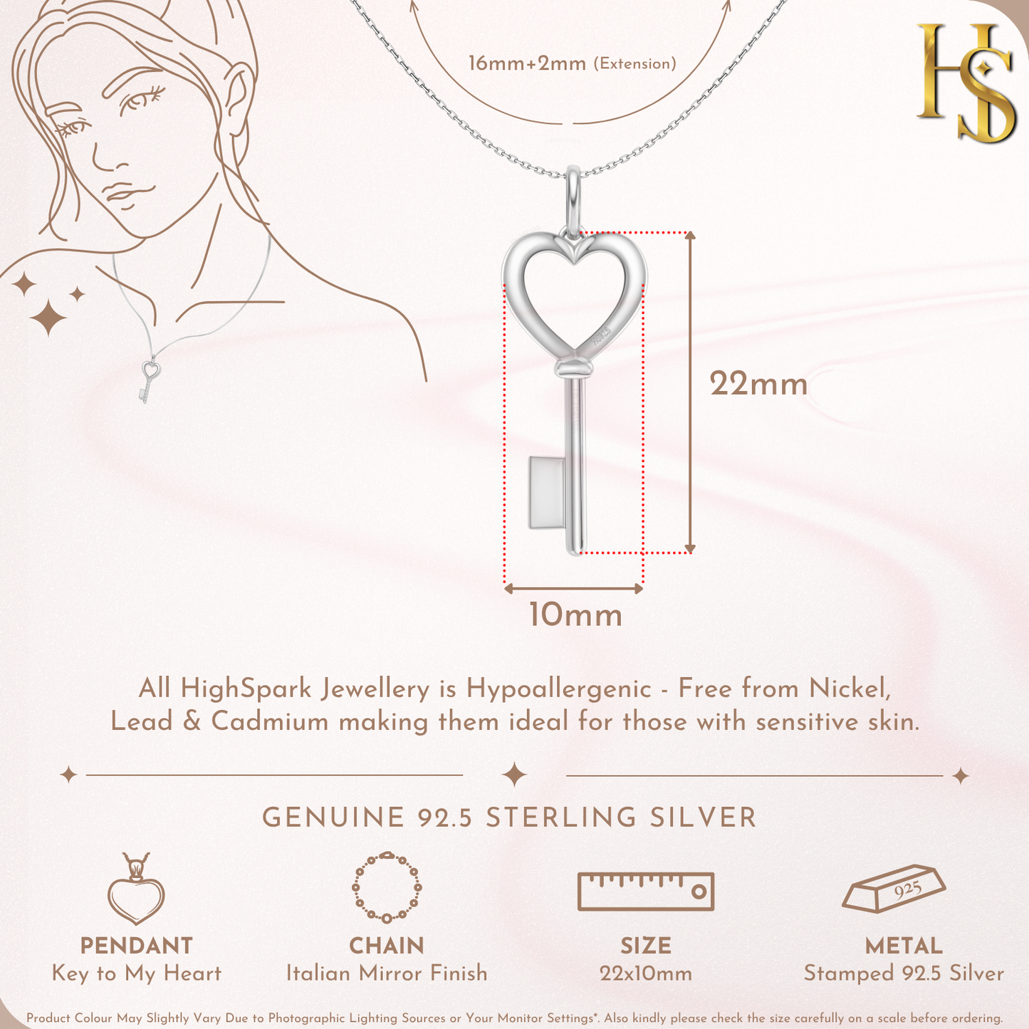 Heart Key Pendant in 92.5 Sterling Silver For Women