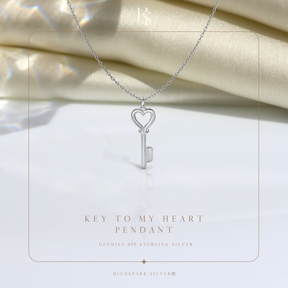 Heart Key Pendant in 92.5 Sterling Silver For Women