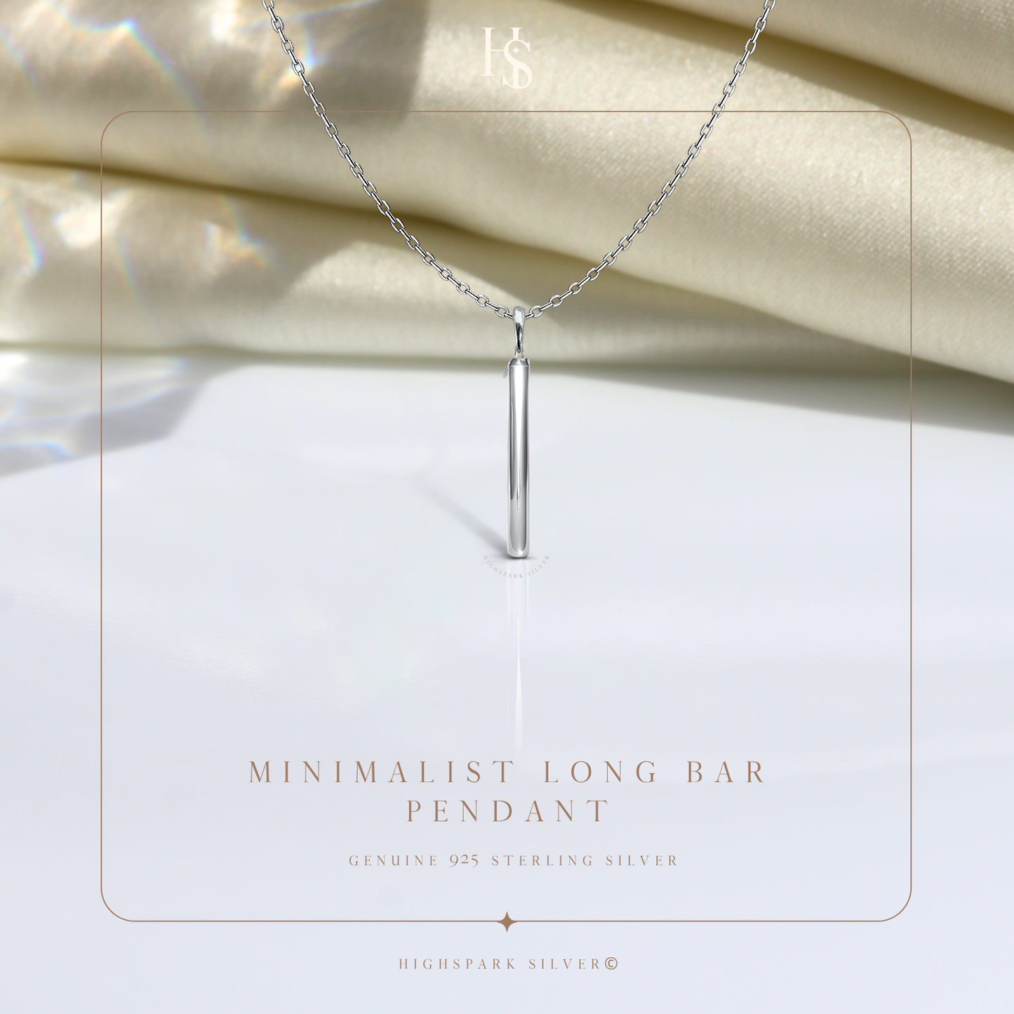 Minimalist Long Bar Pendant in 92.5 Sterling Silver For Women