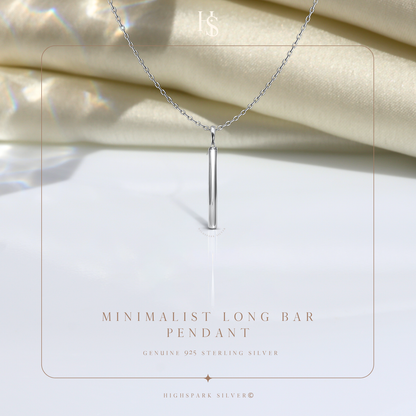 Minimalist Long Bar Pendant in 92.5 Sterling Silver For Women