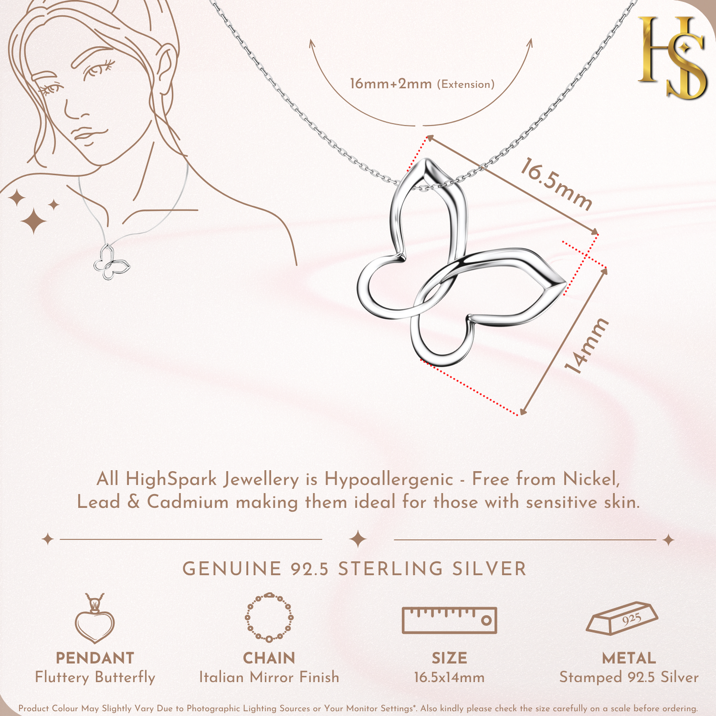 Playful Butterfly Pendant in 925 Sterling Silver for Women