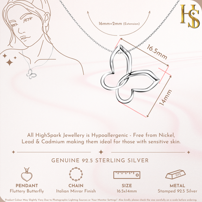 Playful Butterfly Pendant in 925 Sterling Silver for Women