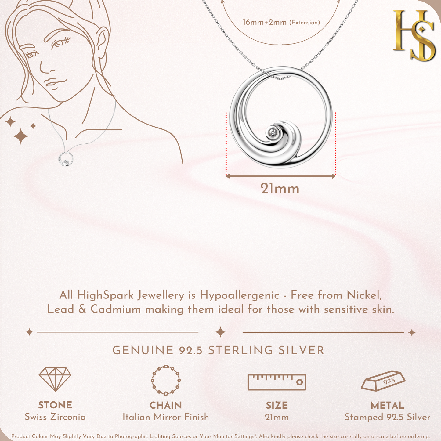 Ocean Wave Pendant in 92.5 Sterling Silver For Women