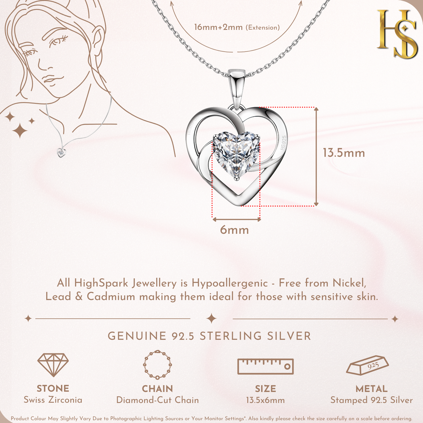 Sparkling Swirl Heart Pendant in 925 Sterling Silver for Women with Brilliance Sparkling Zirconia