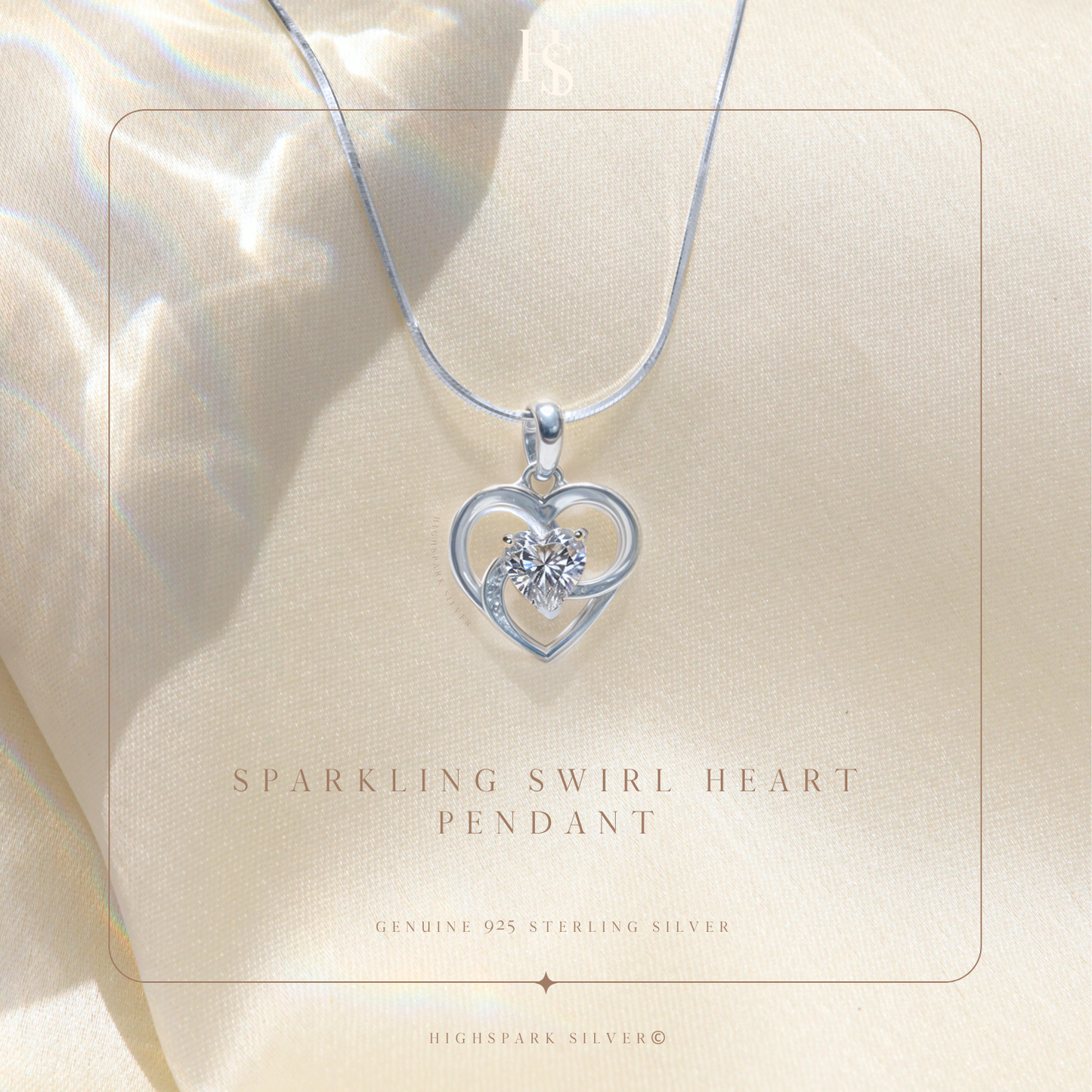 Sparkling Swirl Heart Pendant in 925 Sterling Silver for Women with Brilliance Sparkling Zirconia