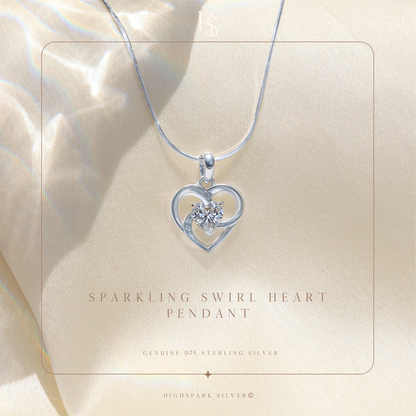 Sparkling Swirl Heart Pendant in 925 Sterling Silver for Women with Brilliance Sparkling Zirconia