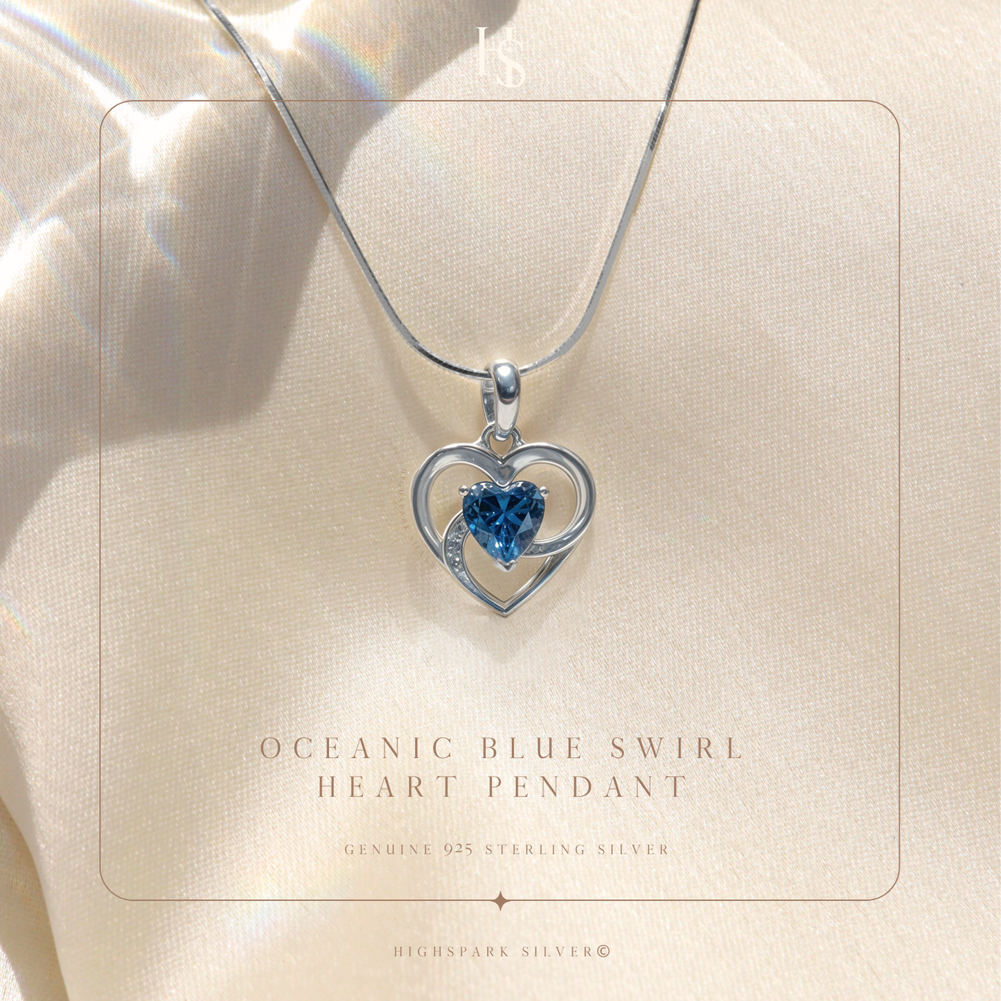 Oceanic Blue Swirl Heart Pendant in 925 Sterling Silver for Women with Brilliance Sparkling Zirconia