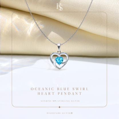 Oceanic Blue Swirl Heart Pendant in 925 Sterling Silver for Women with Brilliance Sparkling Zirconia